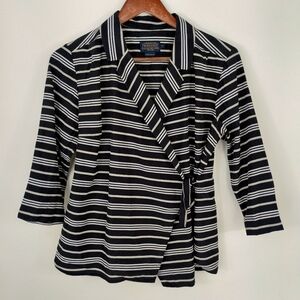 Pendleton Silk Blend Blouse Medium Petite Wrap Tie 3/4 Sleeve Top Nautical Chic